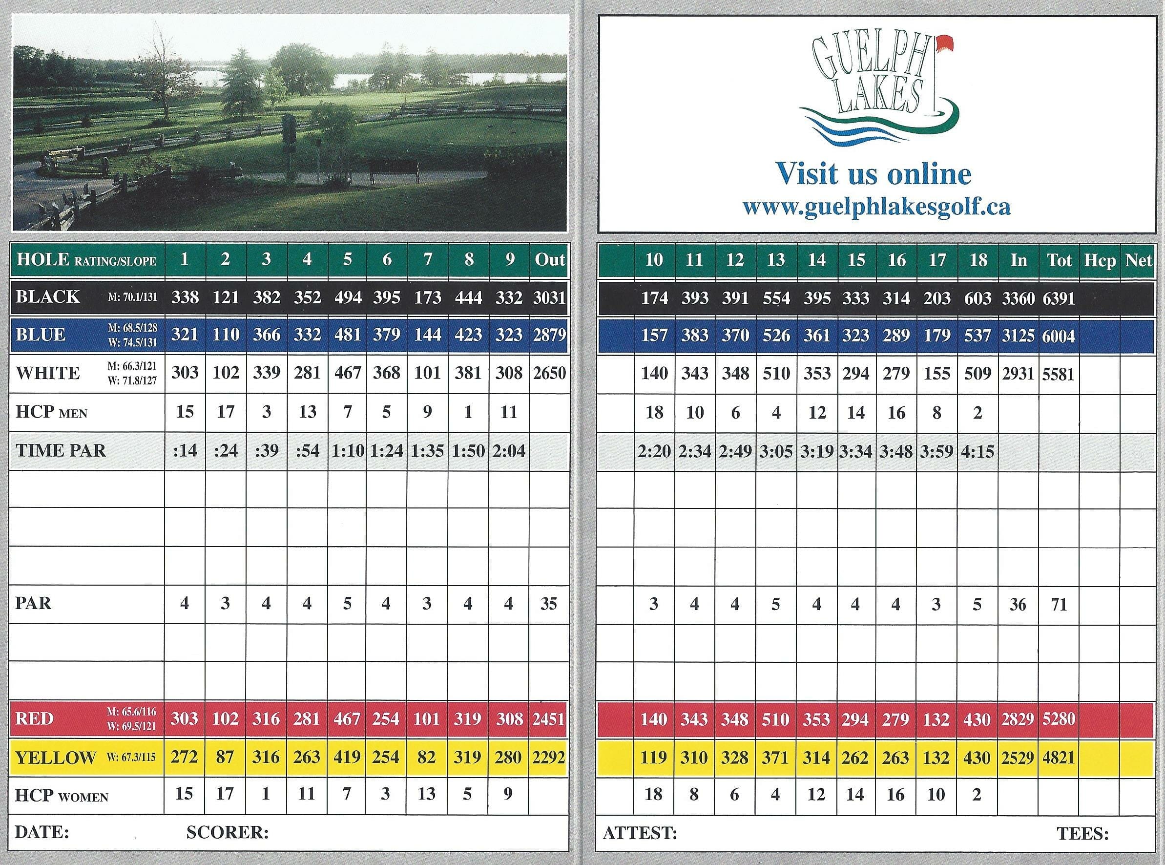 Guelph Lakes Golf scorecard